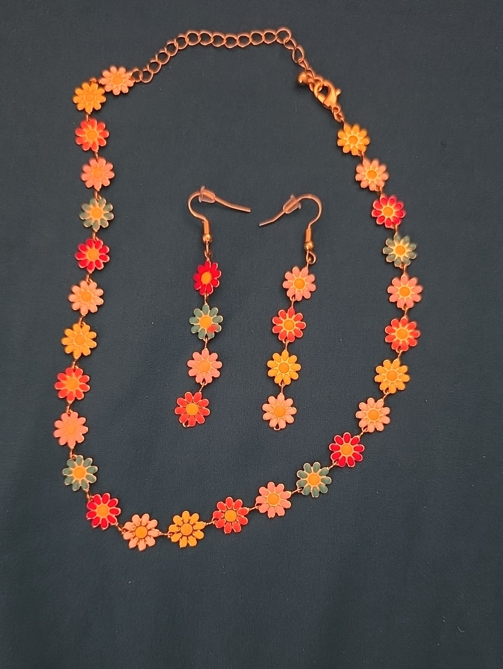 Floral Multicolor Daisy Necklace & Earrings Set